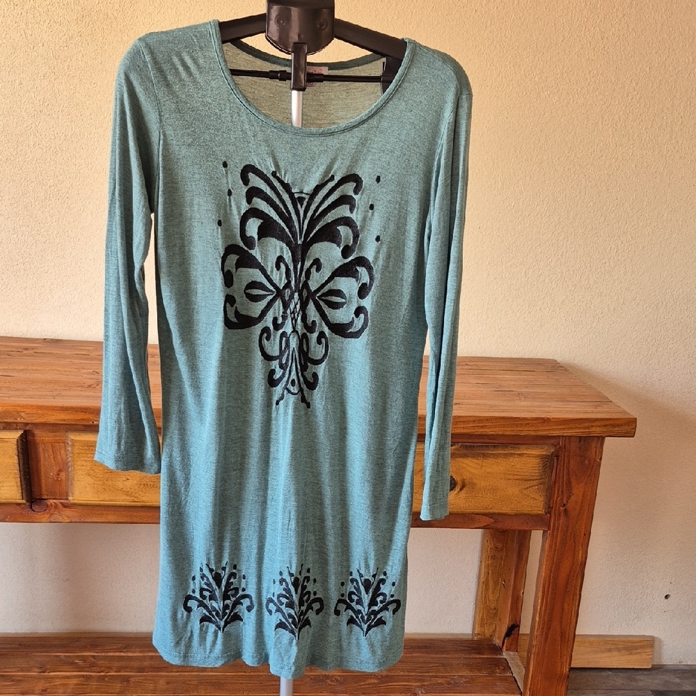 Light TEAL Graphic Tunic Midi Dress with Relaxed Fit
